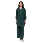 DISOLVE Women Cotton Kurta Set for Women Summer Dress Kurta Palazzo Size XL (Green)