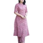 ANNI DESIGNER Women's Rayon Blend Straight Printed Kurta with Pant (Kasit Pink_M_Pink_Medium)