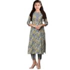 MIVASTRI girls kurti set | Girl's Casual Dress | Printed Dress | Silk Blend Embroidered Straight Kurta Pant | Traditional clothing for girls | Kids' ethnic wear (13-14 years, S-17-5-GREY)
