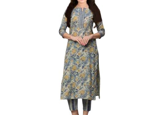 MIVASTRI girls kurti set | Girl's Casual Dress | Printed Dress | Silk Blend Embroidered Straight Kurta Pant | Traditional clothing for girls | Kids' ethnic wear (13-14 years, S-17-5-GREY)