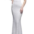 Aura-Fashion Women's Deep V-Neck Sequins Sleeveless Mermaid Evening Dresses White L