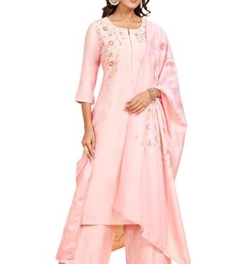Rangmanch by Pantaloons Women's Viscose PST Regular Fit Kurta Pant Dupatta Set (110146093008_Peach Whip