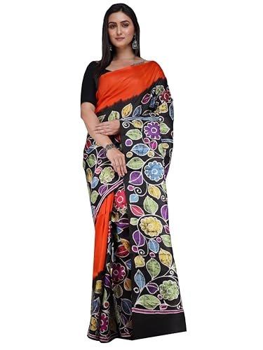 Retro Urban Weaves Women's Red Colour Pure Murshidabad Silk Hand Batik Printed Saree From Bengal