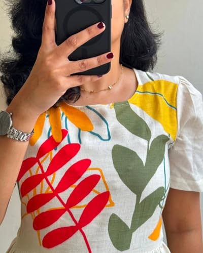 VERONICA LIFESTYLE Women's Pure Rayon Anarkali Kurta/Kurti for Women | Floral Flower Design Print | Western Maxi Fit & Flare Dress | Casual Spring and Everyday Wear (in, Alpha, L, White & Yellow) - Image 5