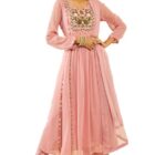 Soch Womens Onion Pink Georgette Floral Embroidered Chudidar Suit Set with Beadwork(OWS2CD2110A)