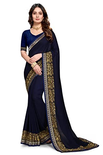 Every Moment Printed Bollywood Brasso, Chiffon Saree (Blue)