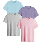 Sleepynuts Cotton Half Sleeve Round Neck Tshirt for Women Pack of 4 Loose Fit Solid T-Shirts Combo (Sky Blue,Periwinkle,Winslow,Light Pink - Small)