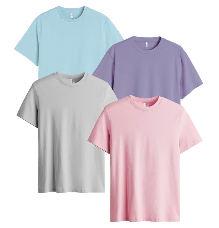 Sleepynuts Cotton Half Sleeve Round Neck Tshirt for Women Pack of 4 Loose Fit Solid T-Shirts Combo (Sky Blue,Periwinkle,Winslow,Light Pink - Small)