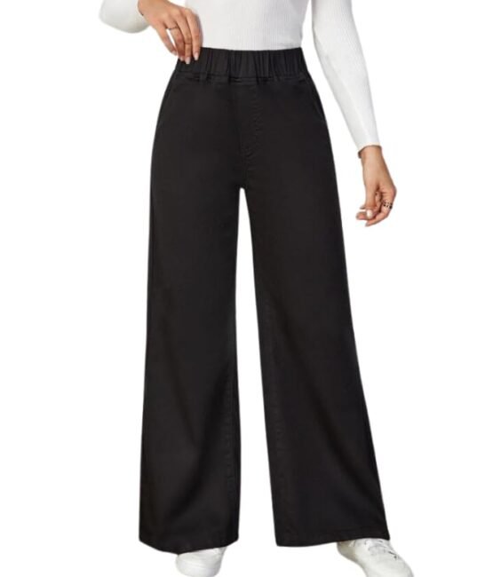 Women's High-Waisted Wide-Leg Jeans, Casual Denim Pants (in, Numeric, 30, Black)