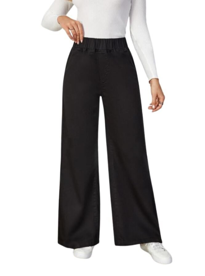 Women's High-Waisted Wide-Leg Jeans, Casual Denim Pants (in, Numeric, 30, Black)