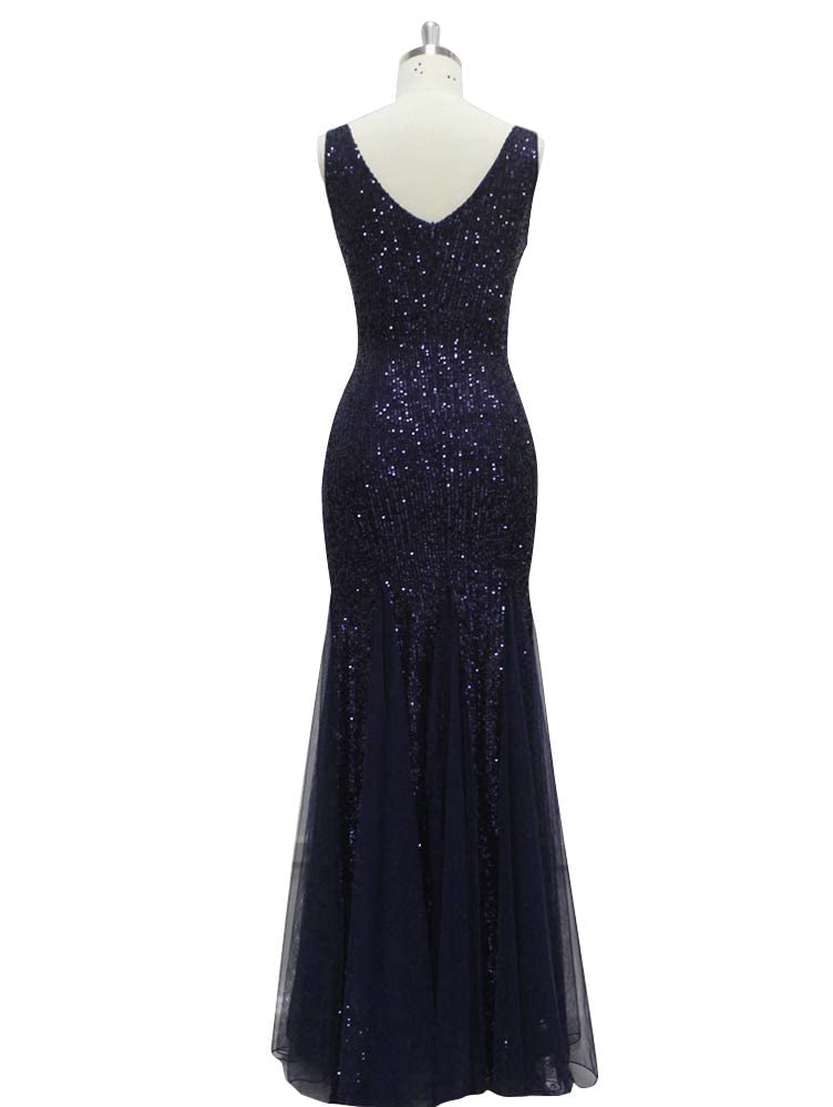 LZ Dress Women Sleeveless Double V-Neck Long Mermaid Sequin Formal Sheath Evening Dresses, Black, XX-Large - Image 3