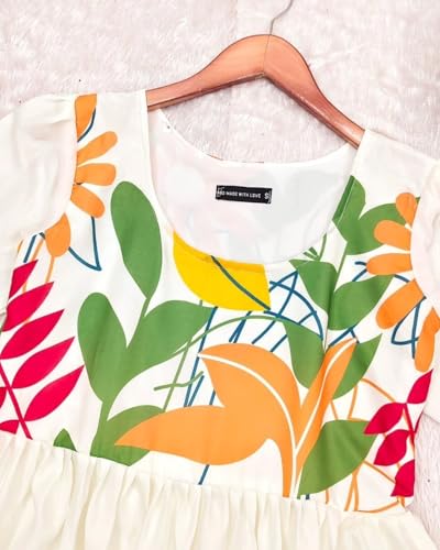 VERONICA LIFESTYLE Women's Pure Rayon Anarkali Kurta/Kurti for Women | Floral Flower Design Print | Western Maxi Fit & Flare Dress | Casual Spring and Everyday Wear (in, Alpha, L, White & Yellow) - Image 3