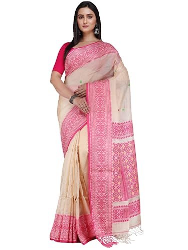 Ruprekha Fashion Women's Beige Colour Pure Tussar Silk Handloom Saree from Bengal