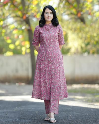 ANNI DESIGNER Women's Rayon Blend Straight Printed Kurta with Pant (Kasit Pink_M_Pink_Medium) - Image 7