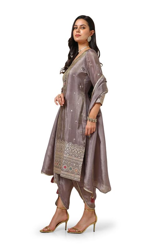 Soch Womens Grey Tissue Suit Set With Stones And Sequins - Image 7