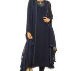 Soch Womens Blue Georgette Beadwork Embellished A-Line Chudidar Suit Set with Shrug(OWA3CD20256A)