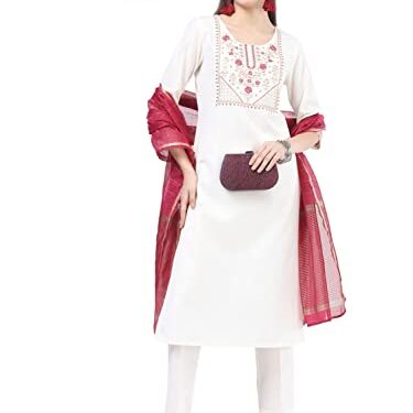 KETCH Polyester Womens Kurta&Pant&Dupatta (KHK3000181_Cream