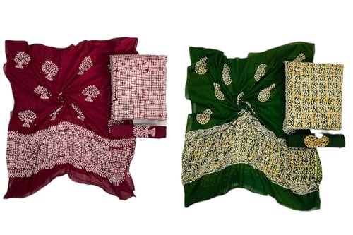 Batik Suits Pure Cotton Hand Block Printed Batik Print Unstitched Salwar Suit Set Dress Material for Women With Doriya Dupatta| Pure cotton Summer Cotton Kurti Kurta Set With Dupatta