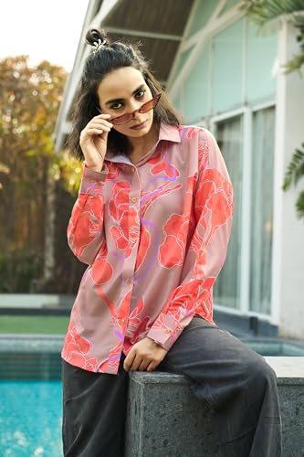 GRECIILOOKS Shirt for Women | Printed Casual Crop Top | Long Sleeve Stylish Collared |Korean Oversized Button-Down |Causal |Formal | Trendy (in, Alpha, M, Orange) - Image 6