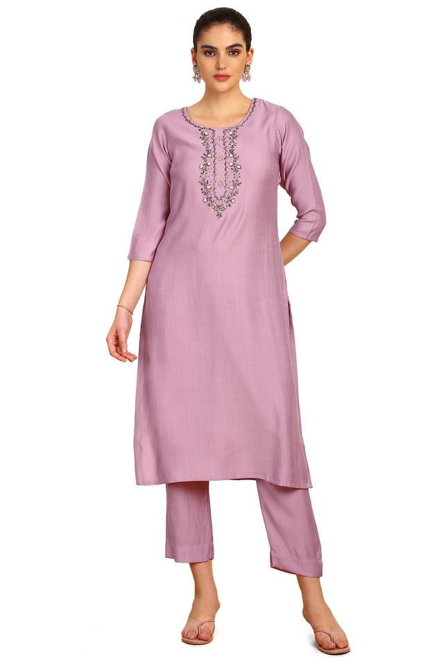 Soch Womens Onion Pink Viscose Blend Kurta Set with Cutdana - Image 2
