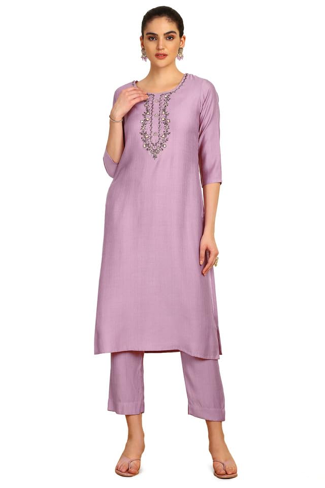 Soch Womens Onion Pink Viscose Blend Kurta Set with Cutdana - Image 7
