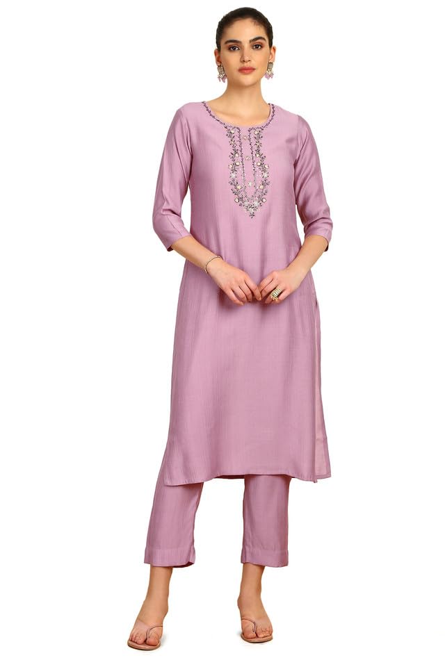 Soch Womens Onion Pink Viscose Blend Kurta Set with Cutdana