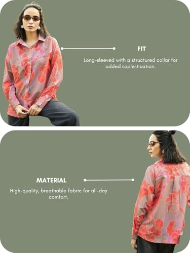GRECIILOOKS Shirt for Women | Printed Casual Crop Top | Long Sleeve Stylish Collared |Korean Oversized Button-Down |Causal |Formal | Trendy (in, Alpha, M, Orange) - Image 5
