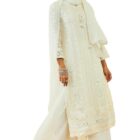 Soch Womens Off White Georgette All-Over Embroidered Palazzo Suit Set with Dupatta