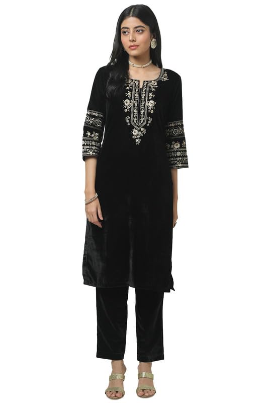 Soch Womens Turquoise Blue Chanderi Embellished Suit Set With Sequins - Image 4