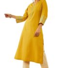 Soch Womens Mustard Silk Blend Embroidered Kurta Set with Thread Work