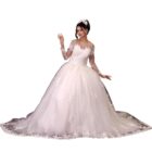 GOWNLINK Beautiful Full Stitched Christian Wedding Train Gown Wedding Dress in White Color for Women-HS621 with Same Sleeves