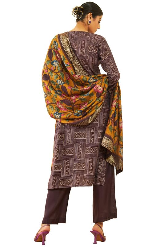 Soch Womens Purple Muslin Abstract Print Suit Set with Floral Print Dupatta(ETL-EWA3CD20253A) - Image 6