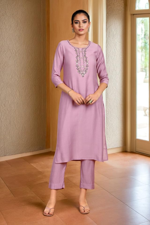 Soch Womens Onion Pink Viscose Blend Kurta Set with Cutdana - Image 8