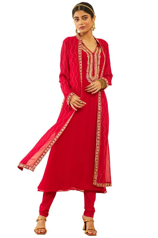 Soch Womens Fuchsia Georgette Floral Embroidered Chudidar Suit Set with Stonework(OWS2CD2108B) - Image 8