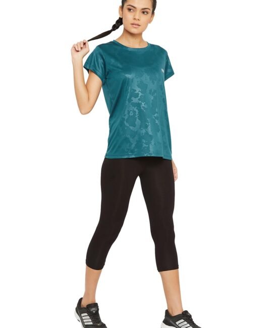 Clovia Women's Polyester Activewear Short Sleeve Sports T-Shirt (AT0124G08_Blue_XL)