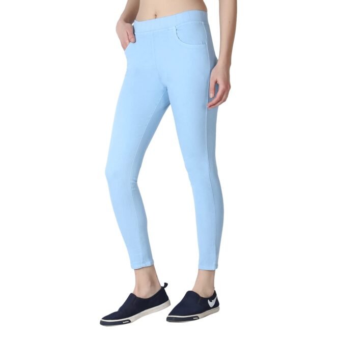 3 Butterflies!!! Skinny Fit Stretchable High Waist Ankle Length Jeggings for Women(FPHEL-28_Sky Blue_28) - Image 2