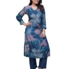 GoSriKi Women's Rayon Blend Straight Printed Kurta with Pant (KITIMAT Cerosin-GS_L_Blue_Large)