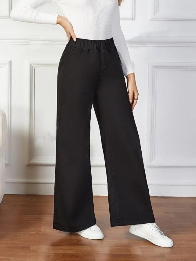 Women's High-Waisted Wide-Leg Jeans, Casual Denim Pants (in, Numeric, 30, Black) - Image 4