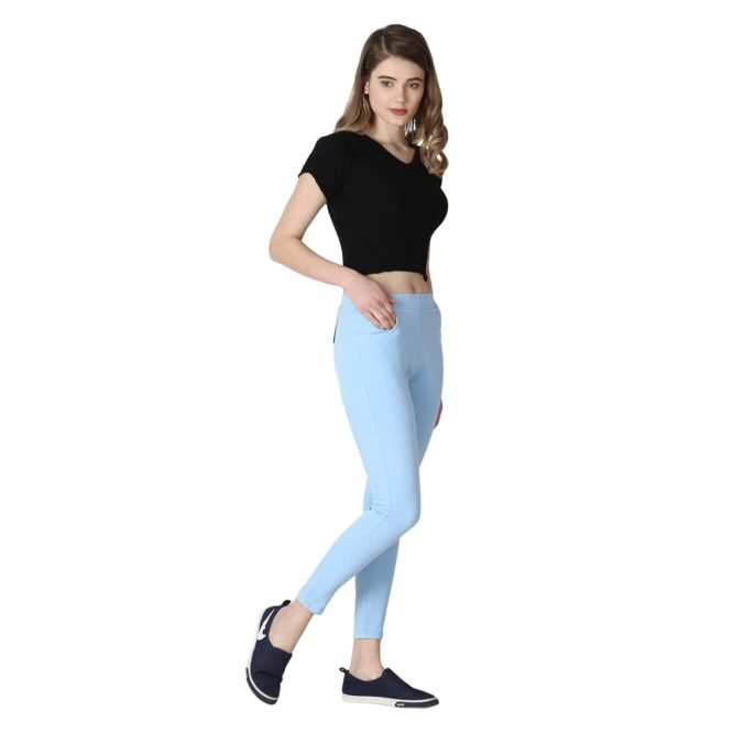 3 Butterflies!!! Skinny Fit Stretchable High Waist Ankle Length Jeggings for Women(FPHEL-28_Sky Blue_28) - Image 5