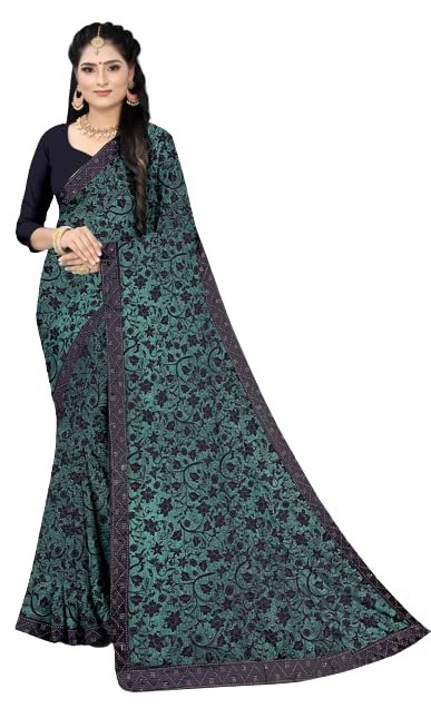 Mallika Bihari Soft FDY Material Saree with Blouse for women (GREEN)