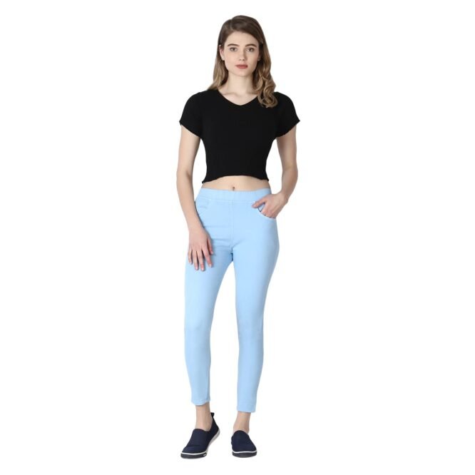 3 Butterflies!!! Skinny Fit Stretchable High Waist Ankle Length Jeggings for Women(FPHEL-28_Sky Blue_28) - Image 4