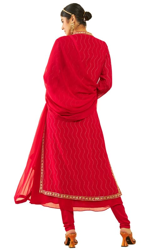 Soch Womens Fuchsia Georgette Floral Embroidered Chudidar Suit Set with Stonework(OWS2CD2108B) - Image 6