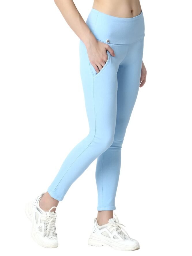 3 Butterflies!!! Skinny Fit Stretchable High Waist Ankle Length Jeggings for Women(POHEL-34_Sky Blue_34)