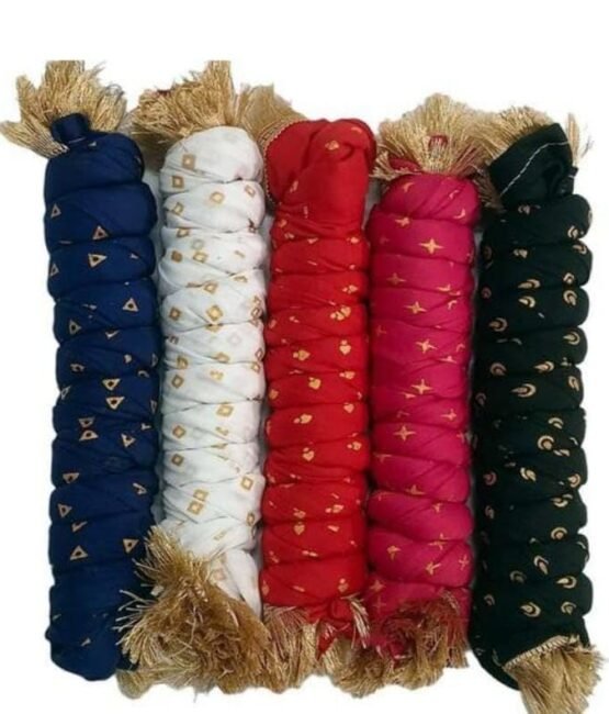 Nakoda Creation Cotton Blend Solid Dupatta For Women,Pack of 5_Gold Print Pack of 5