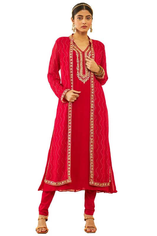 Soch Womens Fuchsia Georgette Floral Embroidered Chudidar Suit Set with Stonework(OWS2CD2108B) - Image 4