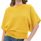 Zilcon Women Fashion Ribbed Batwing Sleeves Bagy Balloon Style Fit Top for Women t Shirts Women Formal, Casual, Office, Date, Outing, Party Tops (in, Alpha, L, Regular, Yellow)