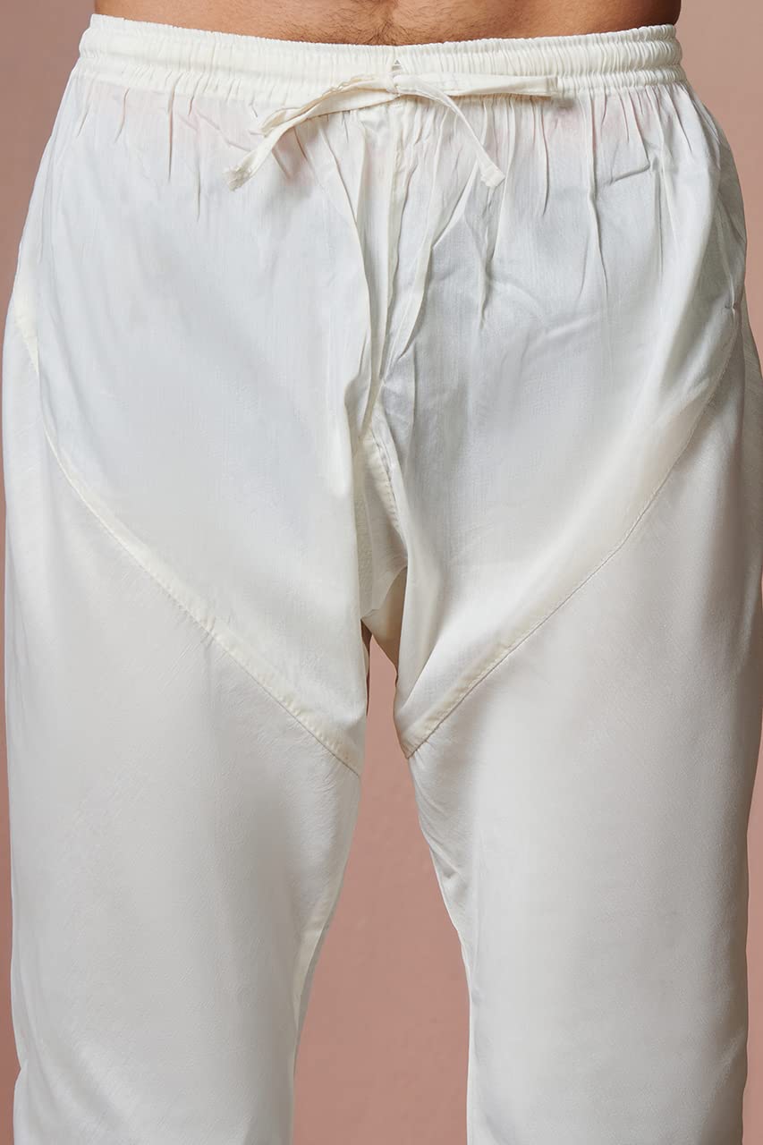 Manyavar Kurta Set for Men, Full Sleeves Mandarin Collar Ethnic Kurta Set For Diwali, Wedding, Party All Over Self Design (Off White, L) - Image 3