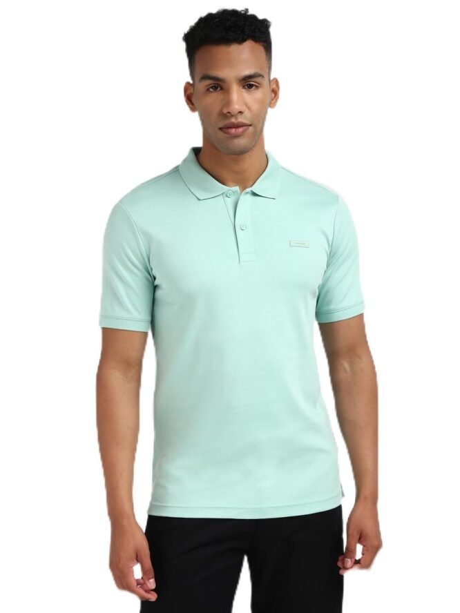 Calvin Klein Men Green Solid Polo Collar Short Sleeves T-Shirt
