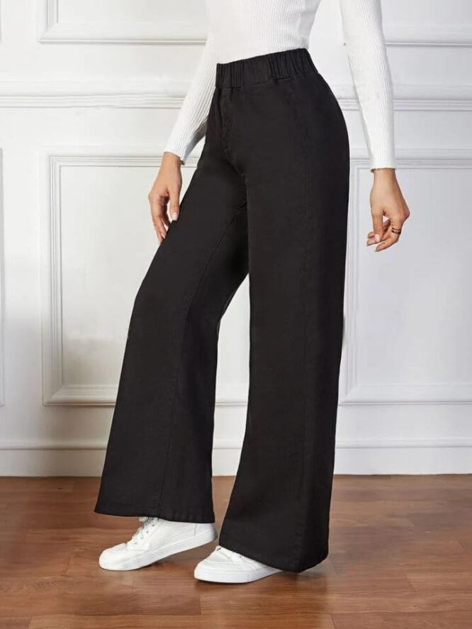 Women's High-Waisted Wide-Leg Jeans, Casual Denim Pants (in, Numeric, 30, Black) - Image 5