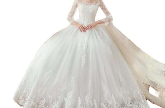 GOWNLINK Women Maxi White Christian Catholic Wedding Ballgown Wedding Dress in White Frock GLTD50B (X-Small)